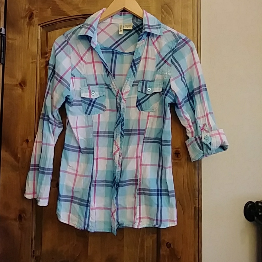 Button Down Paid Blouse - Picture 1 of 4